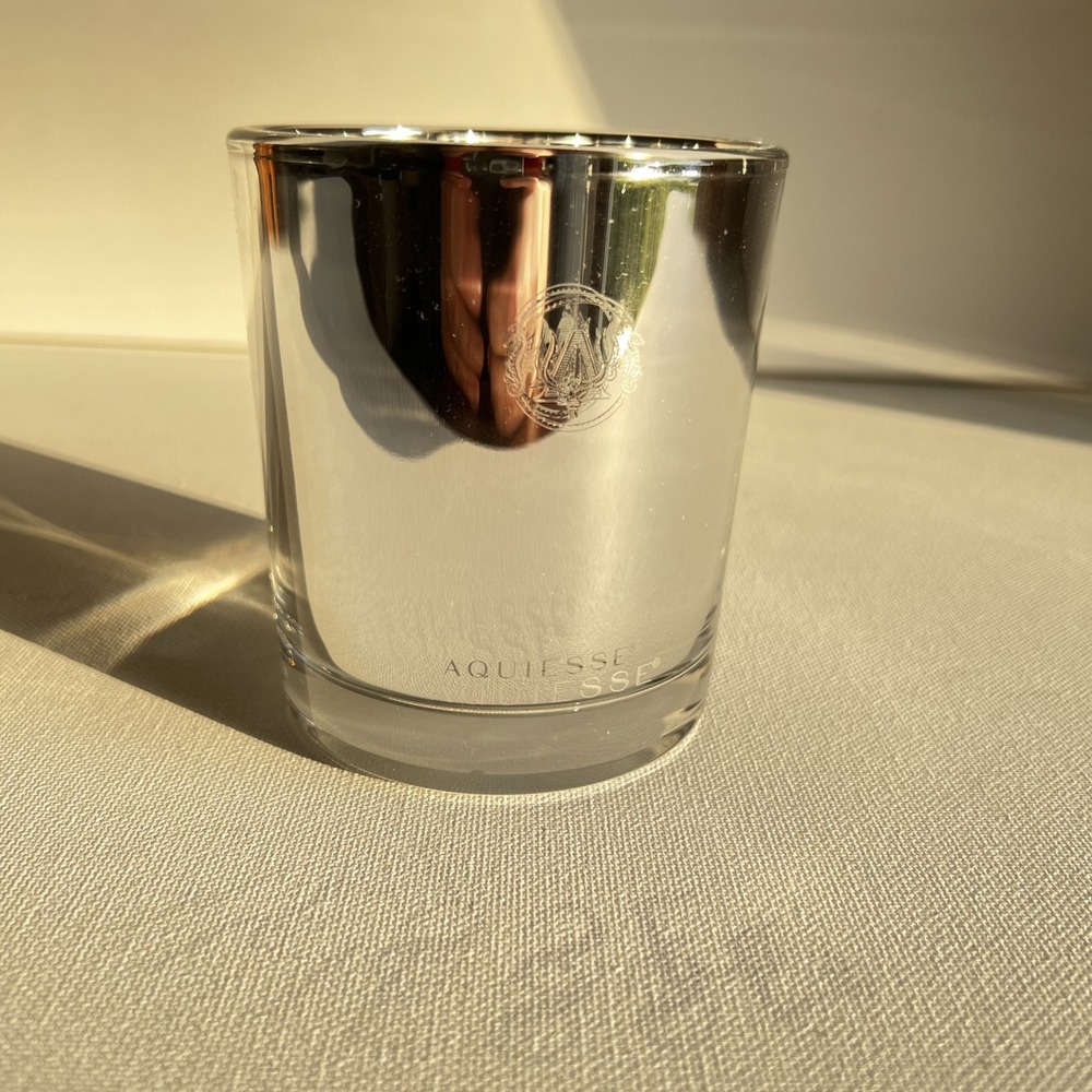 Aquiesse Silver Glass Scented Candle Luxury Home Fragrance Metallic Jar Logo
